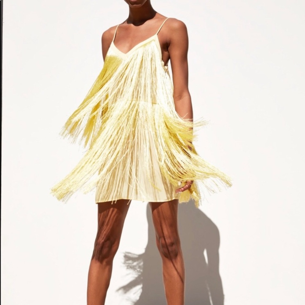 zara gold fringe dress | Dresses | Zara Yellow Womens dresses